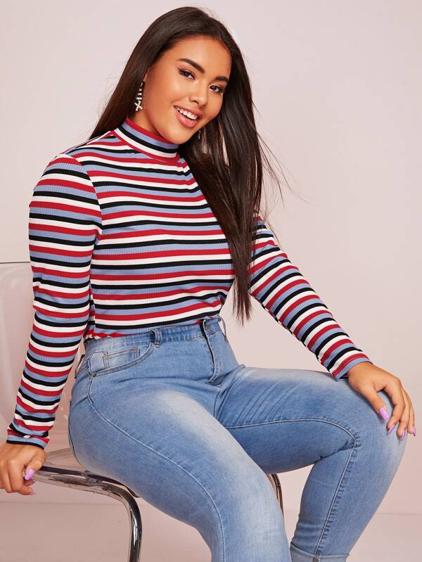 Plus Rib-Knit Striped Tee