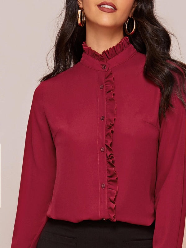 Frill Trim Button Front Blouse