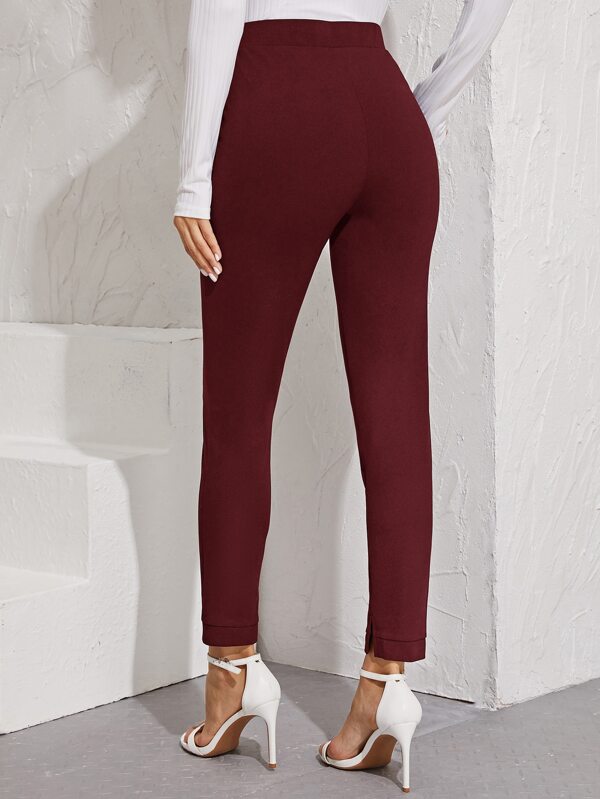 Elastic Waist Split Hem Burgundy Trousers