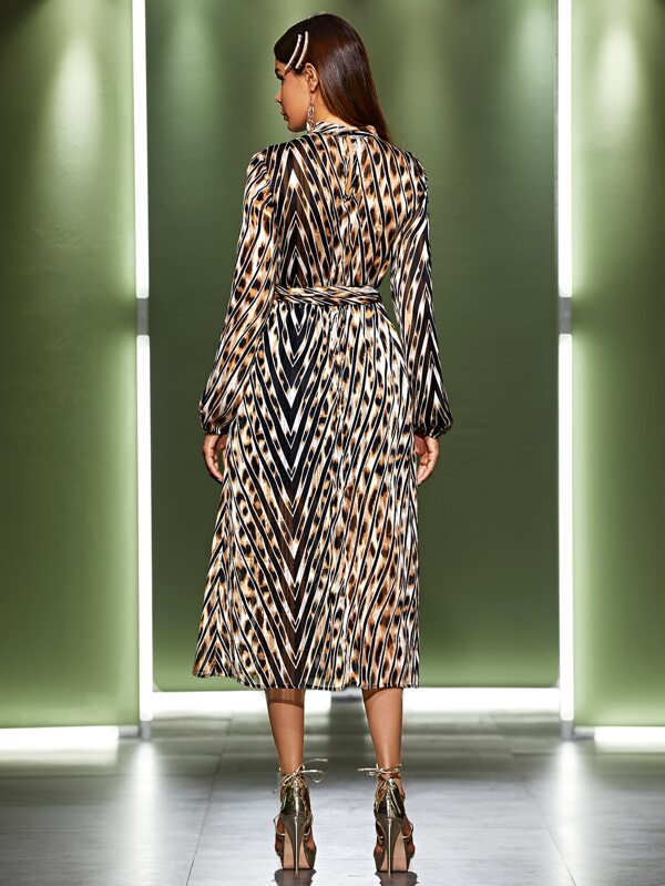 Geometric & Leopard Belted Keyhole Back Dress