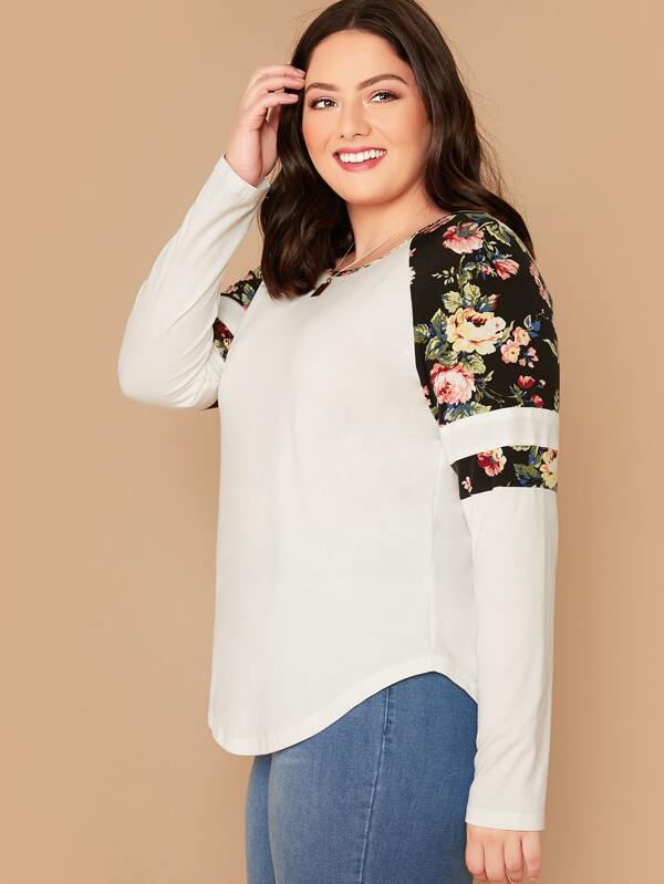 Plus Floral Print Raglan Sleeve Top