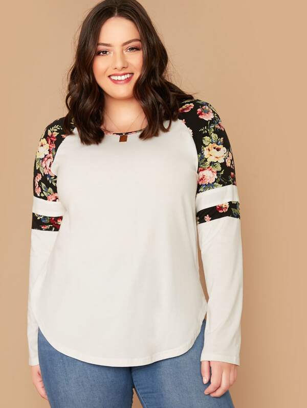 Plus Floral Print Raglan Sleeve Top