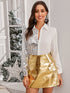 Two Tone Curved Hem Sequin Blouse