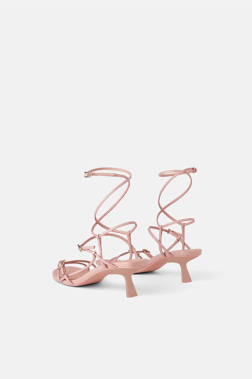 Zara Strappy Mid-Heel Sandals Pink