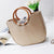 Wooden Handle Knitted Straw Bags