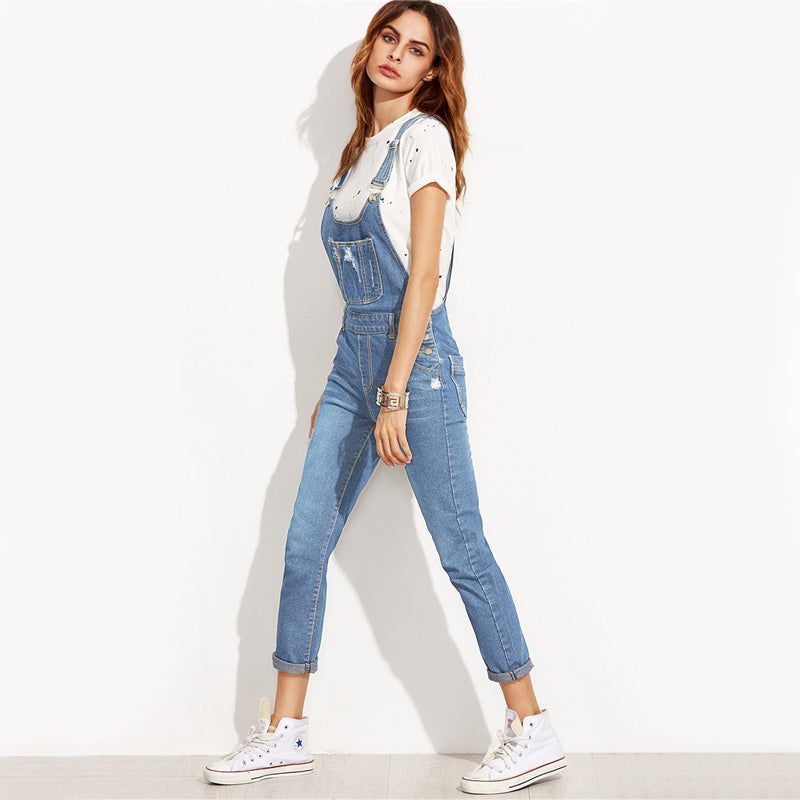 Ripped Sleeveless Jumpsuits