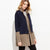 Color Block Stand Collar Long Coat