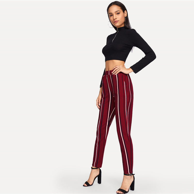 Elastic Waist Pinstripe Cigarette Pants