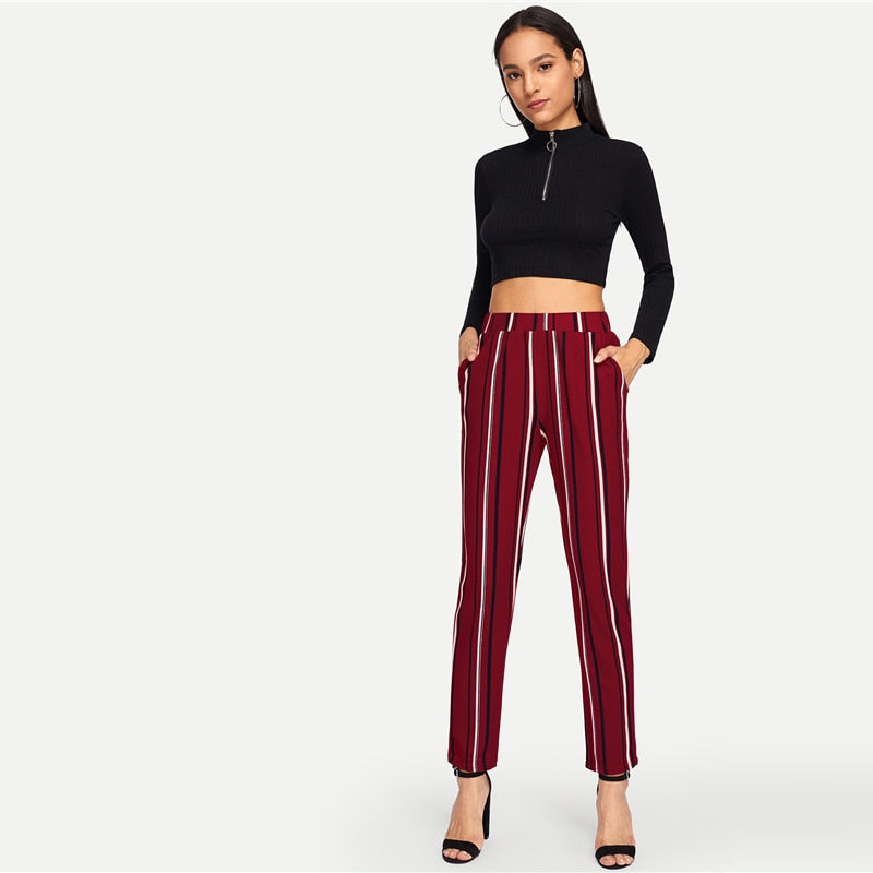 Elastic Waist Pinstripe Cigarette Pants