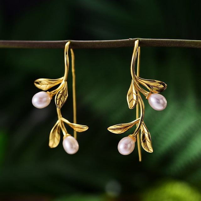 Waterdrops Olive Leaves Earrings