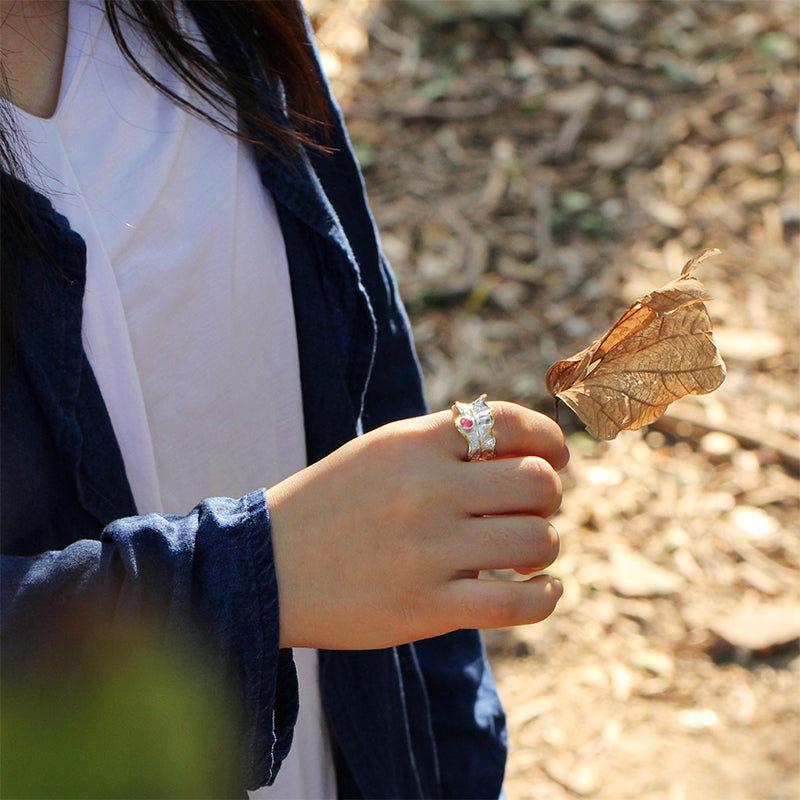 Natural Tourmaline Peony Leaf Ring